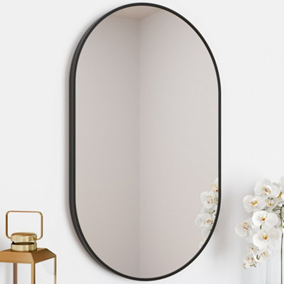Aurora Plain Bathroom Mirror Oval Modern Black Framed Modern Wall Mounted 500x800mm