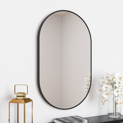 Aurora Plain Bathroom Mirror Oval Modern Black Framed Modern Wall Mounted 500x800mm