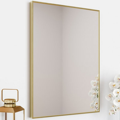 Aurora Plain Bathroom Mirror Rectangular Brushed Brass Framed Wall Mounted 500x700mm