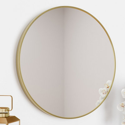 Aurora Plain Bathroom Mirror Round Brushed Brass Framed Modern Wall Mounted 600x600mm