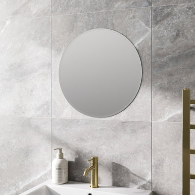 Aurora Plain Bathroom Mirror Round Modern Frameless Bevelled Wall Mounted 500 x 500mm