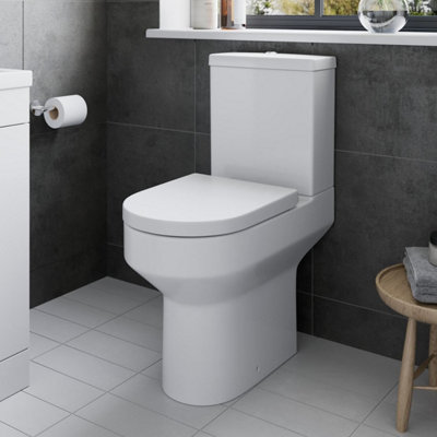 Aurora Raised Height Close Coupled Toilet Comfort WC Soft Close Seat Modern Bathroom