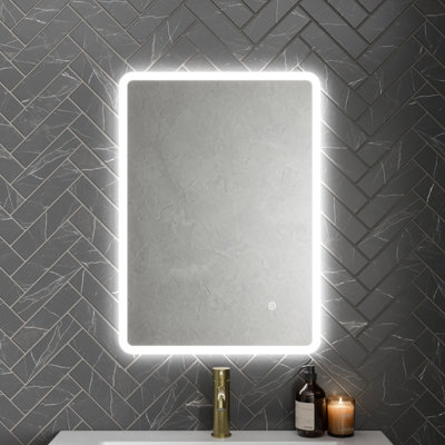 Aurora Rectangle LED Bathroom Mirror Backlit Touch Demister Pad Mains Powered 500x700mm