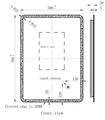 Aurora Rectangle LED Bathroom Mirror Backlit Touch Demister Pad Mains Powered 500x700mm