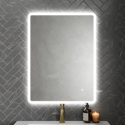 Aurora Rectangle LED Bathroom Mirror Backlit Touch Demister Pad Mains Powered 600x800mm