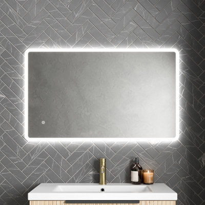 Aurora Rectangle LED Bathroom Mirror Large Backlit Touch Demister Pad Mains 600x1000mm