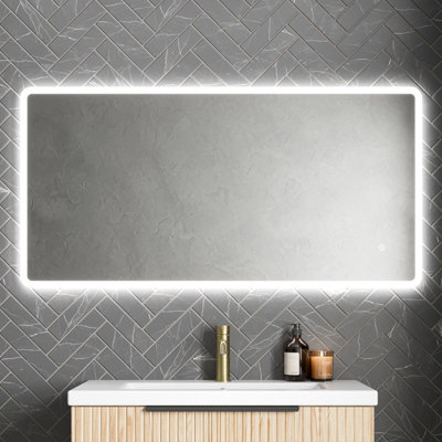 Aurora Rectangle LED Bathroom Mirror Large Backlit Touch Demister Pad Mains 600x1200mm