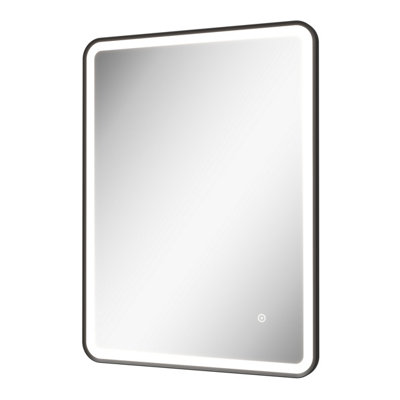 Aurora Rectangular LED Mirror Touch Bathroom Demister Mains Matt Black 600x800mm