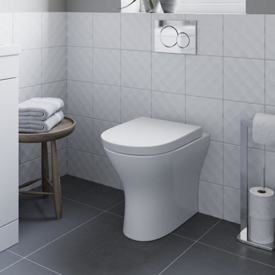 Aurora Rimless BTW Back to Wall Toilet Soft Close Seat Modern Bathroom White Gloss