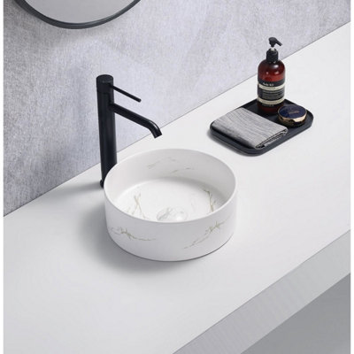 Aurora Round Countertop Basin Marble White - 301 x 301mm