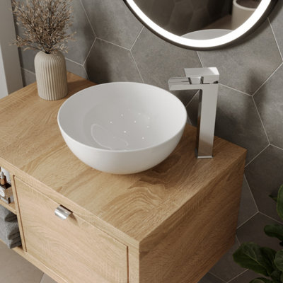 Aurora Round Countertop Basin Sink Ceramic Vanity Wash Bathroom Curved Modern 360x360mm