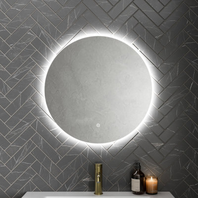 Aurora Round LED Mirror Bathroom Backlit Touch Demister Pad Mains Powered 600x600mm