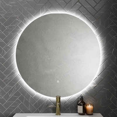 Aurora Round LED Mirror Bathroom Backlit Touch Demister Pad Mains Powered 800x800mm