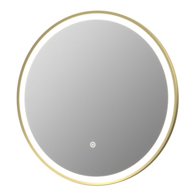 Aurora Round LED Mirror Illuminated Touch Bathroom Demister Mains Powered Brushed Brass