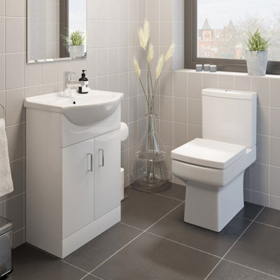 Aurora Royan Toilet 550mm Cloakroom Suite Vanity Unit WC Basin Sink White Soft Close