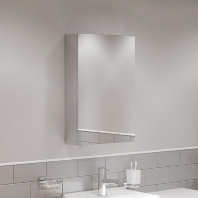 Aurora Single Door Bathroom Mirror Cabinet Cupboard Stainless Steel Wall Mounted 400mm