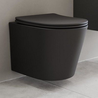 Aurora Soft Close Toilet Seat Black Slim D-Shape Bathroom Top Fix Hinges Modern