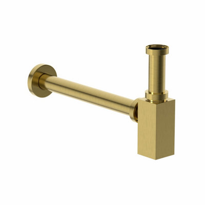 Aurora Square Bottle Trap Waste for Wash Basin Sink Bathroom Brass 1 1/4" Modern