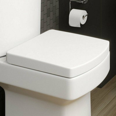 Aurora Square Luxury Quick Release Soft Close WC Toilet Seat Top Fix Chrome Hinge Clean