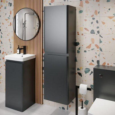 Aurora Tall Bathroom Cabinet Storage Cupboard Wall Mounted Tallboy Unit Anthracite Grey