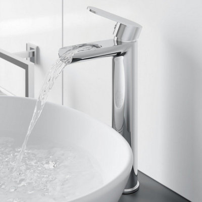 Aurora Tall Countertop Waterfall Basin Mixer Tap Bathroom High Rise Sink Modern Chrome