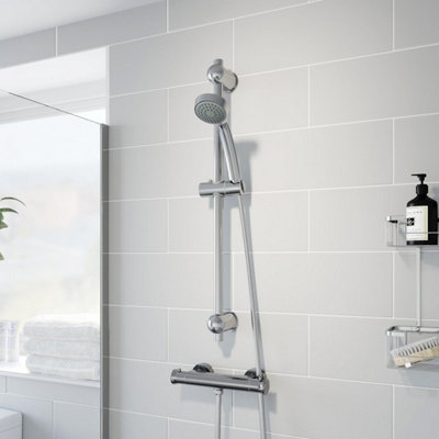 Aurora Thermostatic Bar Valve Shower Round Adjustable Head Wall Mounted Chrome
