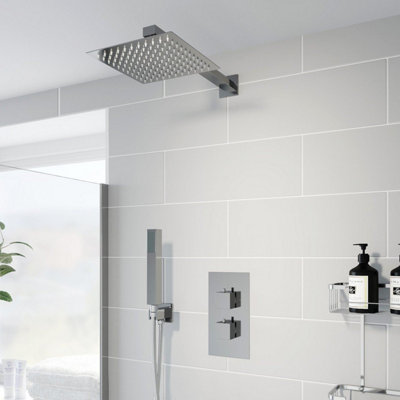 Aurora Thermostatic Concealed Square Shower Wall Mounted Handset Shower Head Chrome