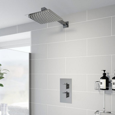 Aurora Thermostatic Mixer Shower Square Rainfall Head Valve Chrome Bathroom Modern