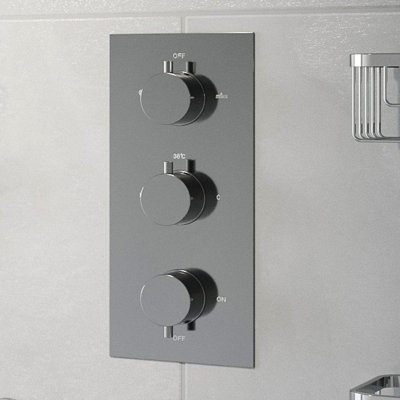 Aurora Thermostatic Round Control Concealed Shower Valve Triple Outlet Chrome Finish