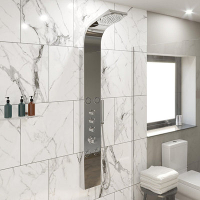 Aurora Thermostatic Shower Panel Column Tower 4 Body Jets Twin Head Bathroom Polished