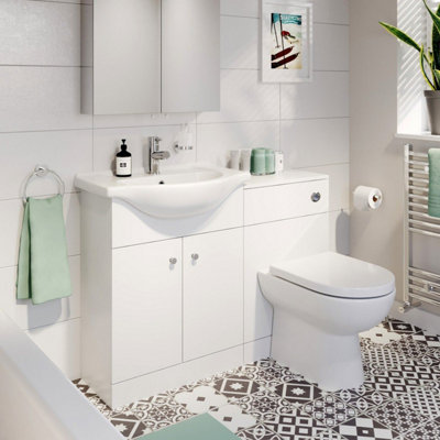 Aurora Toilet Basin Sink Vanity Unit Modern Combi Bathroom Furniture 1155mm Matte White