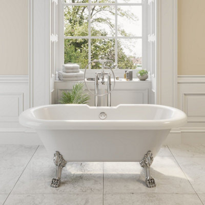 Aurora Traditional 1500 Freestanding Bath Double Ended Roll Top Legs Included White