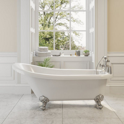 Aurora Traditional 1550 Freestanding Single Slipper Bath Roll Top Legs Included Acrylic