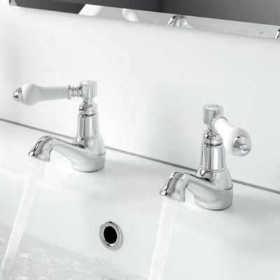 Aurora Traditional Basin Sink Taps Bathroom Hot Cold Chrome Ceramic Twin Lever Handles