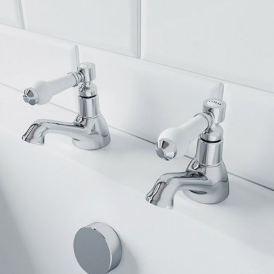 Aurora Traditional Bathroom Hot & Cold Twin Bath Taps Brass Chrome Ceramic Lever Handle