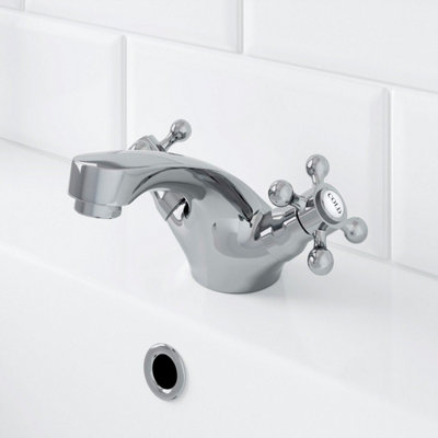 Aurora Traditional Bathroom Mono Basin Sink Mixer Tap Brass Cross Head Handle Chrome