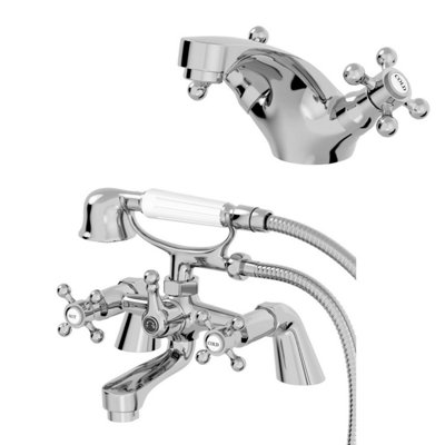 Aurora Traditional Bathroom Taps Set Mono Basin Sink Mixer Bath Shower Mixer Tap Chrome