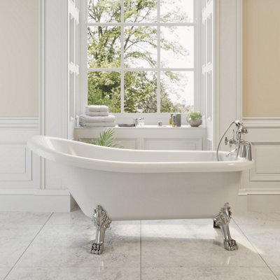 Aurora Traditional Freestanding Slipper Bath 1550 Legs Included Roll Top Edge White