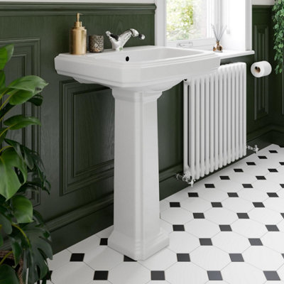 Aurora Traditional Full Pedestal 1 Tap Hole Bathroom Basin White Gloss Bathroom