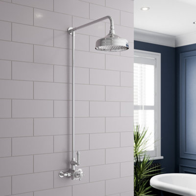 Aurora Traditional Thermostatic Mixer Shower Set Round Chrome Crosshead Exposed Valve