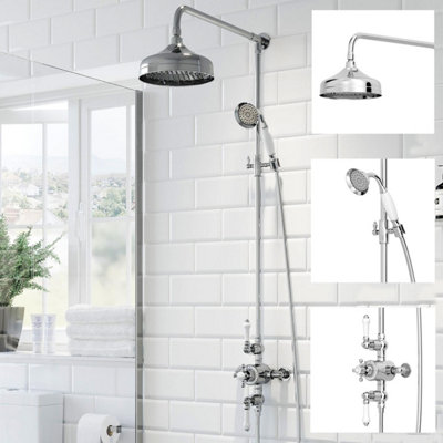 Aurora Traditional Thermostatic Shower Mixer Crosshead Valve Retro Round Drench Chrome