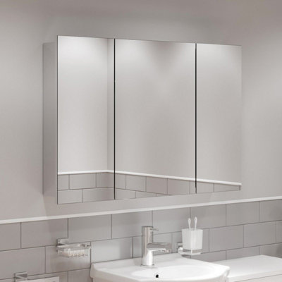 Aurora Triple Door Bathroom Mirror Cabinet Cupboard Stainless Steel Wall Mounted 900mm