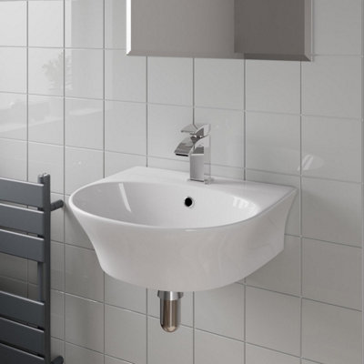 Aurora Wall Hung Basin Ceramic Cloakroom Bathroom Sink Gloss White 455x405mm