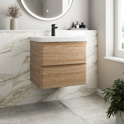 Aurora Wall Mounted Bathroom Vanity Unit & Basin Sink Storage Furniture Cabinet 600mm