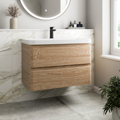 Aurora Wall Mounted Bathroom Vanity Unit & Basin Sink Storage Furniture Cabinet 800mm
