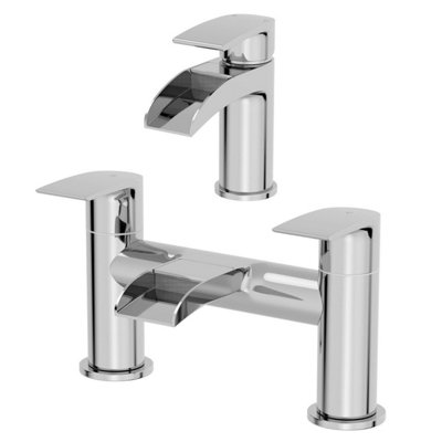 Aurora Waterfall Bathroom Mono Basin Sink Mixer Tap Bath Mixer Tap Set Modern Chrome