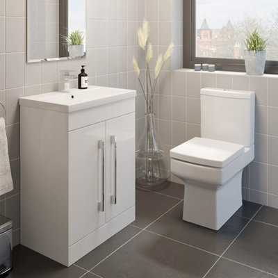 Aurora White Bathroom Suite 600mm Vanity Unit Close Coupled Toilet Cloakroom Basin Set