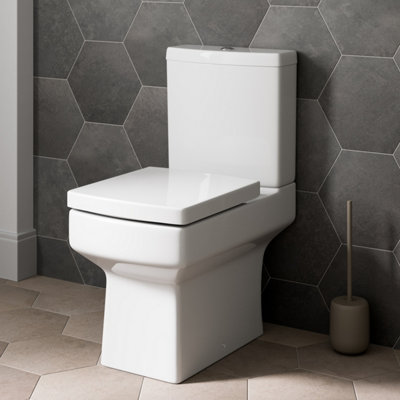 Aurora White Ceramic Square Modern Toilet Close Coupled Bathroom Pan & Seat WC Bathroom