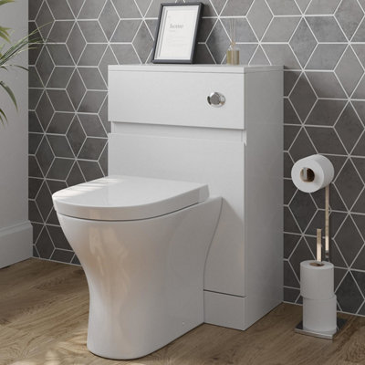 Aurora White Gloss Back to Wall Toilet Unit & D Shape Toilet - 500 x 320mm
