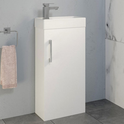 Aurora White Gloss Cloakroom 400mm Vanity Unit Mixer Tap Basin Sink Waste Modern
